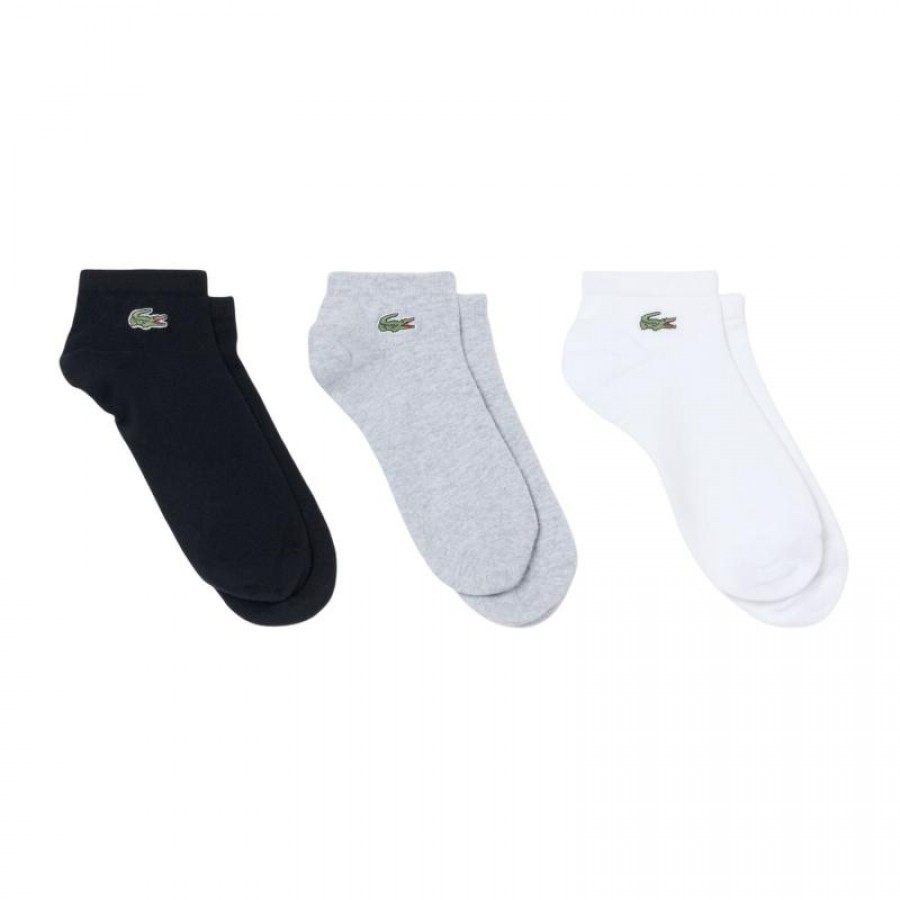 Lacoste Classic Low Cut Socks White Gray Black 3 Pairs PADELPOINT Lacoste Classic Low Cut Socks White Gray Black 3 Pairs