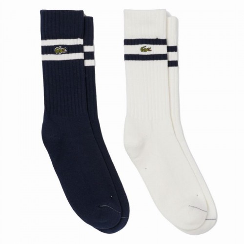 Chaussettes hautes Lacoste bleu marine blanc 2 paires