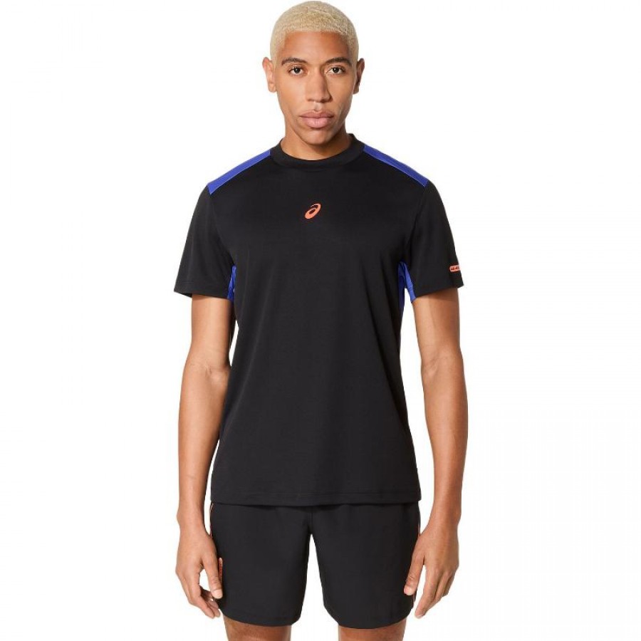 Camiseta Asics Padel Court SS Top Preto Azul Cobalto  Oferta + Barato