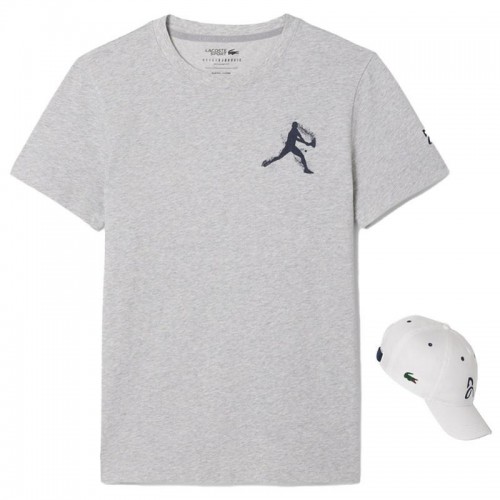 Pack Camiseta Lacoste Novak Djokovic Boné Cinza e Branco
