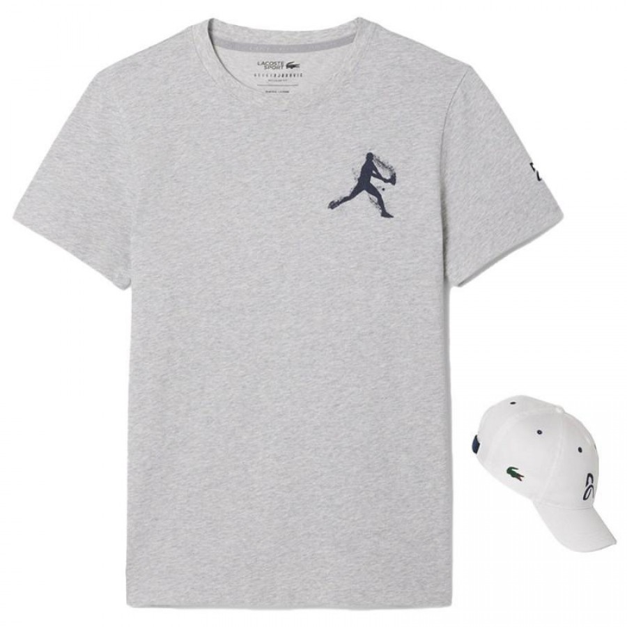 Pack Camiseta Lacoste Novak Djokovic Boné Cinza e Branco  Oferta + Barato